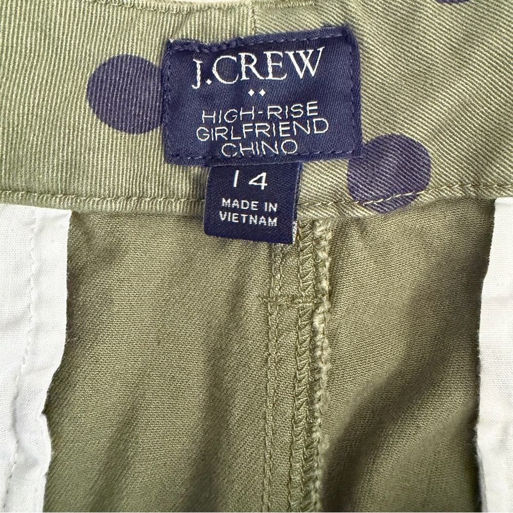 J.Crew High Rise Girlfriend Chino Pants Olive Green Polka Dot Relaxed Trouser 14 - Picture 2 of 8